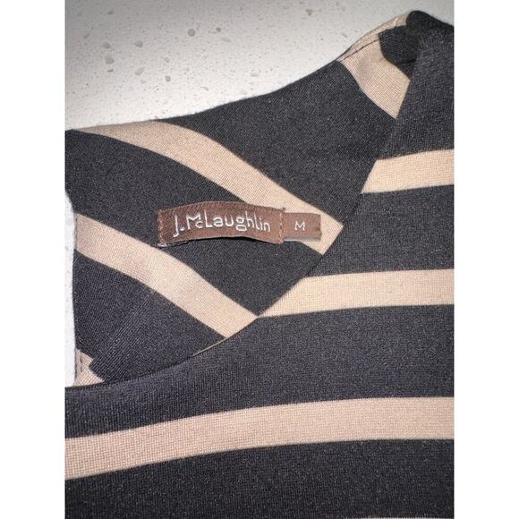 J. McLaughlin Women’s Dress Black Tan Stripe 3/4 sleeves M Stretch work office - Picture 5 of 6